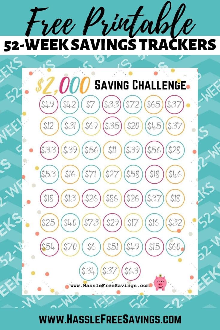 7 Free 52 Week Money Saving Challenge Printables Hassle Free Savings