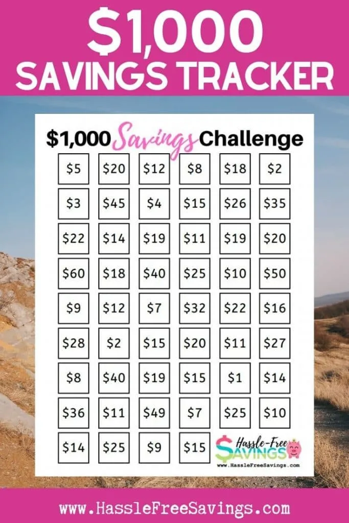 Pinterest Pin - $1000 Savings Tracker Challenge