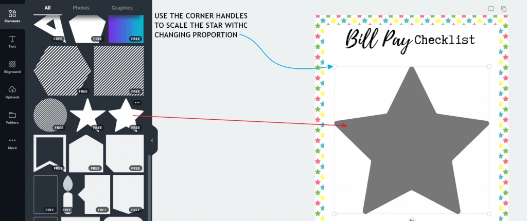 add a star to free printable and scale it
