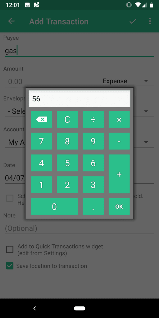 Screenshot of Good Budget app showing calculator from the app itself