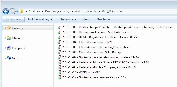 storing receipts on computer