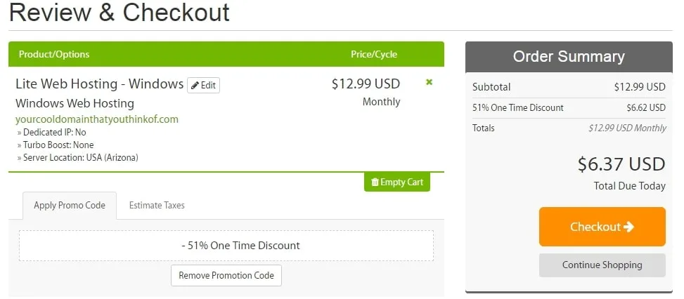 Final Checkout Amount for Domain Hosting