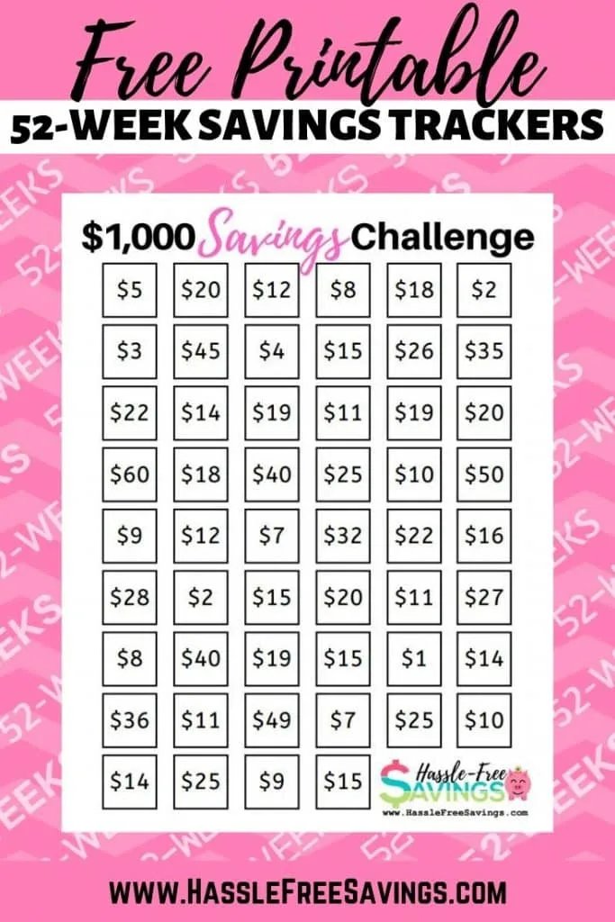 7 Free 52Week Money Saving Challenge Printables Hassle Free Savings