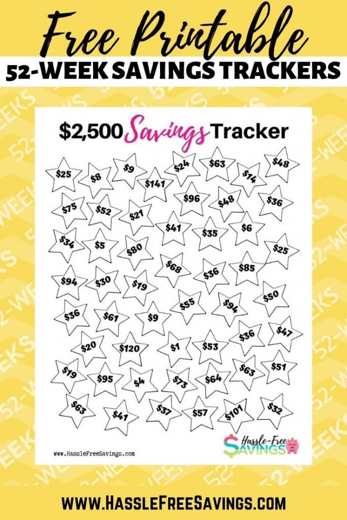 Pinterest Pin - Free Printable 52 Week Savings Trackers