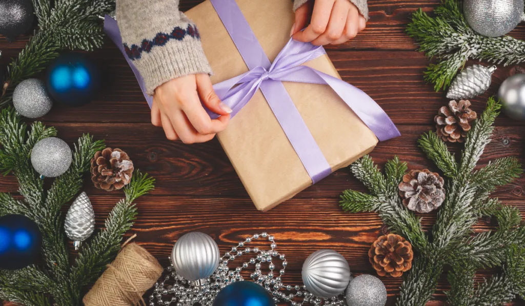 Decorated gift with ribbon