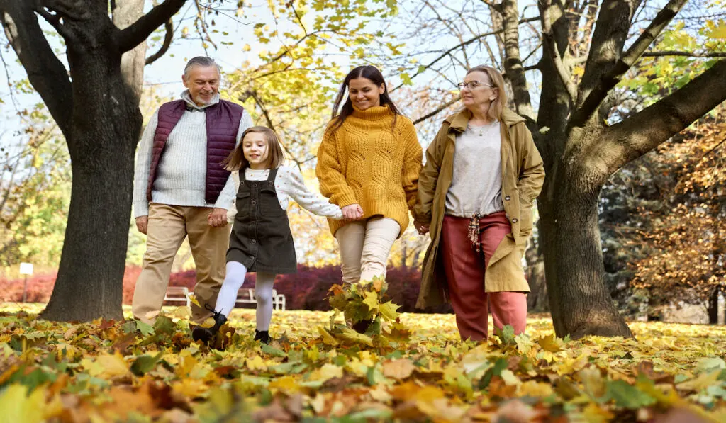 Family walking at the park in autumn
