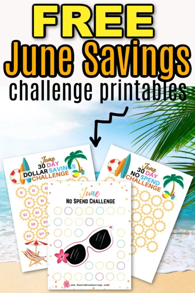 pinterest image, free printable june savings challenges