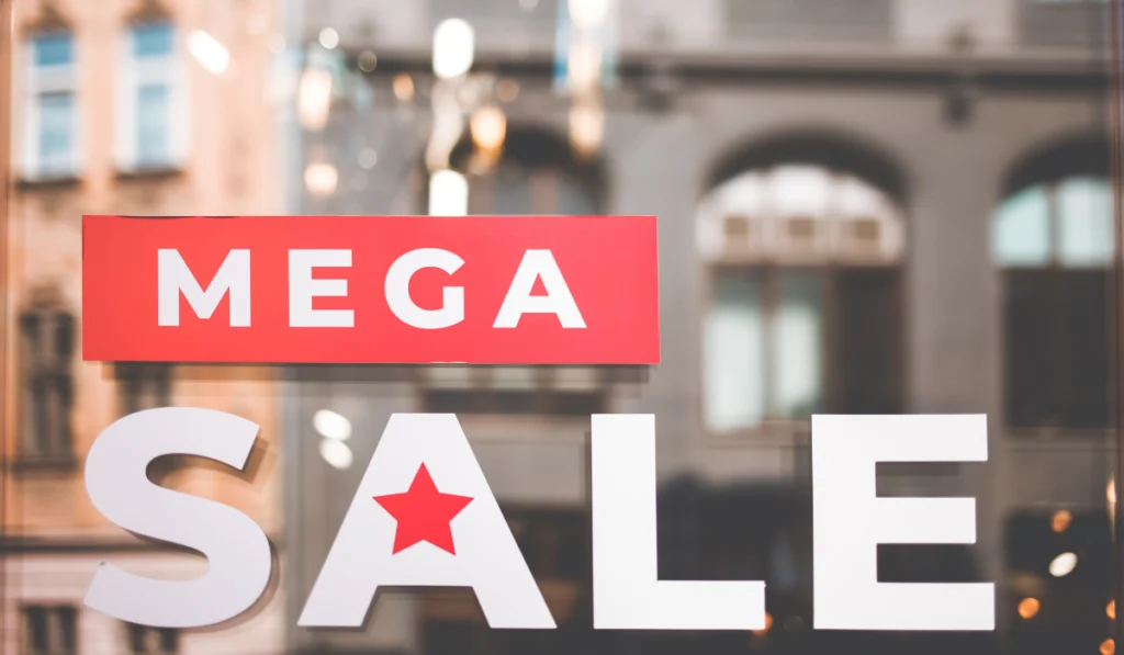 Mega sale sign in store