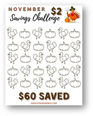 November $2 Saving Challenge free printable form