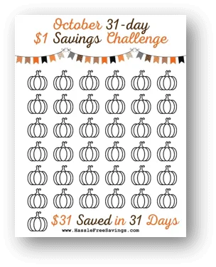 Free Printable Form October $1 Savings Challenge