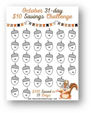 Free Printable Form - October $10 Savings Challenge