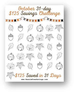 Free Printable Form - October $125 Savings Challenge