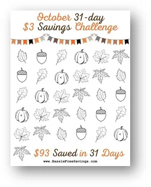 Free Printable Form - October $3 Savings Challenge