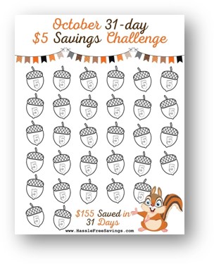 Free Printable Form - October $5 Savings Challenge