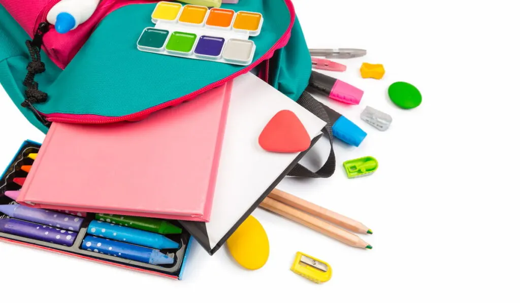 school supplies in a backpack