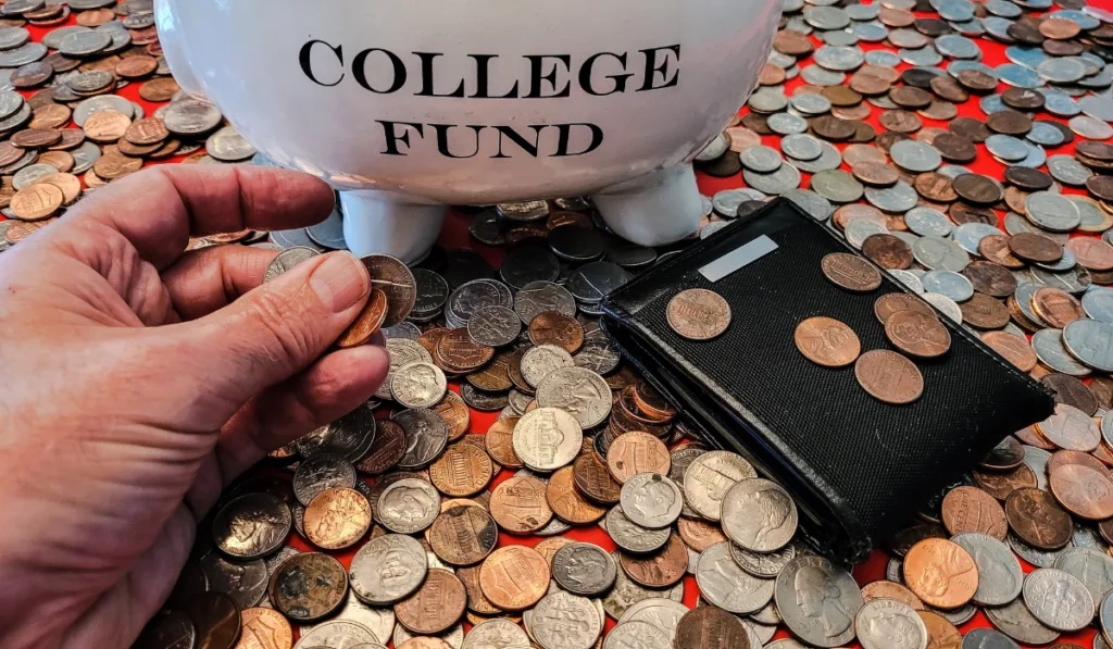 college fund piggy bank with coins