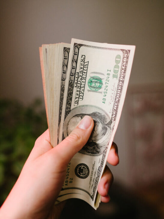 hand holding dollars on blurry dark background - ee230425