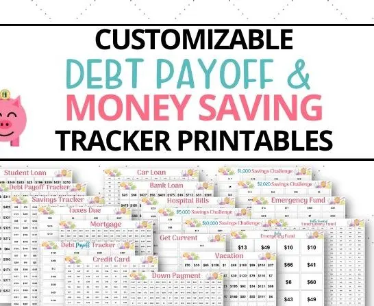 debt payoff trackers and money saving challenge printables