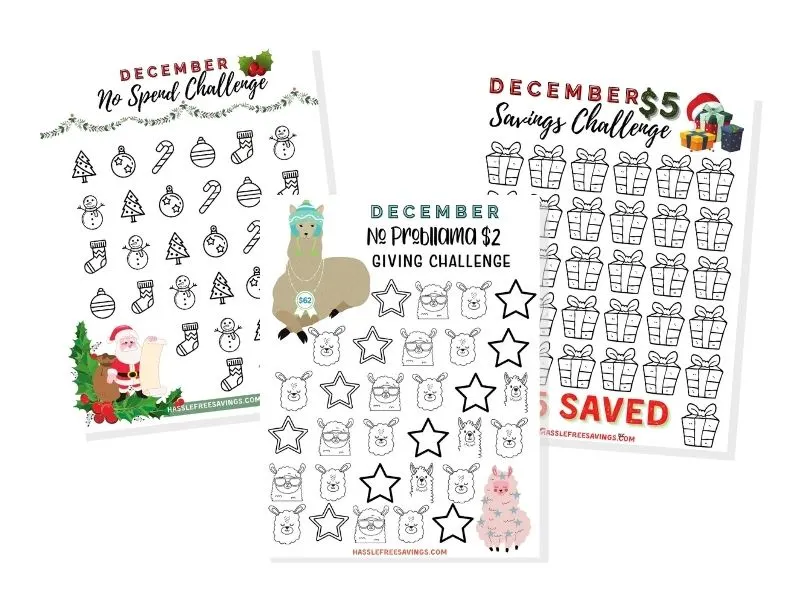 December Money Saving Challenges Free Printable Form