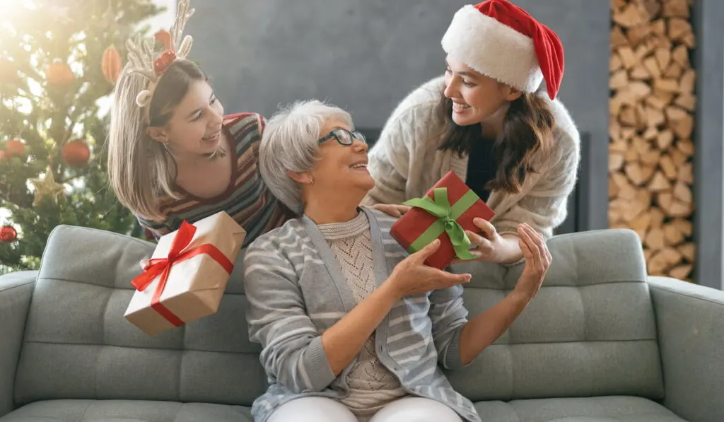 presenting gifts to mom and granny 