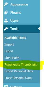 regenerate thumbnails plugin in tools.