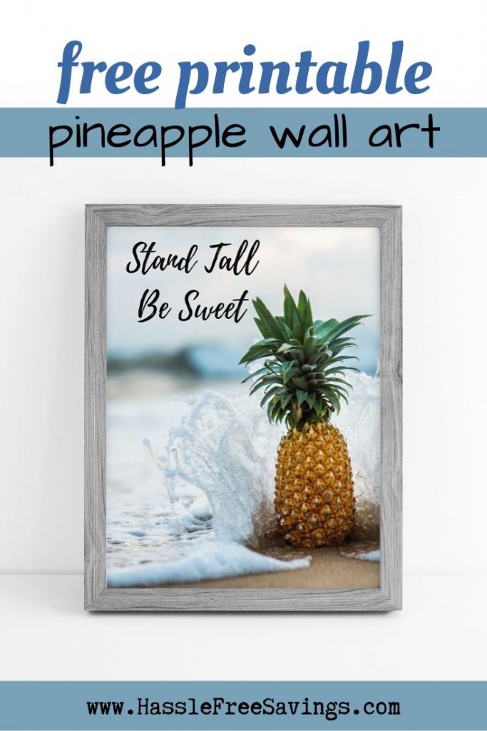 Cool pineapple sitting in the waves on a beach that says "Stand Tall, Be Sweet"
