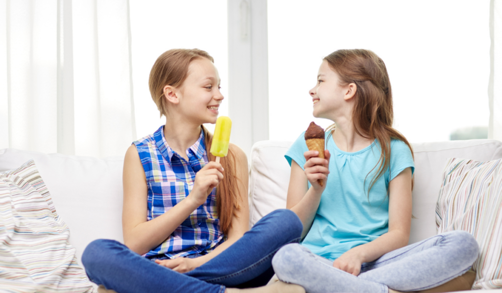 teens eating ice cream at home